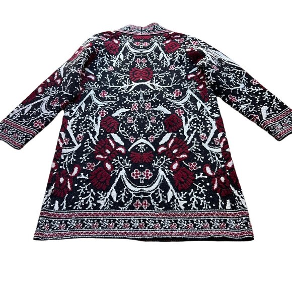 MaxSport Size M Black Red Floral Bohemian Longline Open Cardigan Duster Sweater - Picture 2 of 16